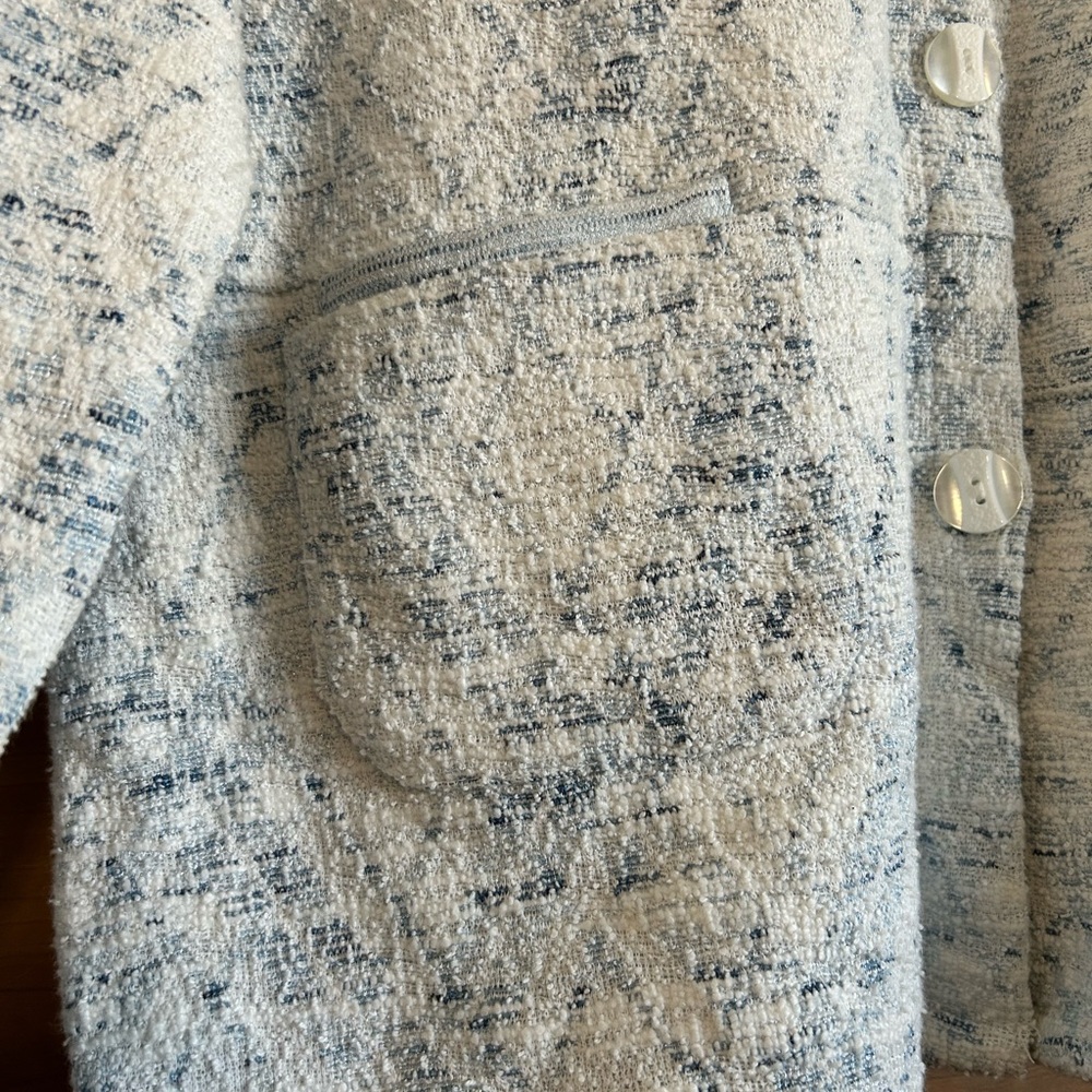 Women's Blue and White Tweed Blazer - Picture 3 of 5